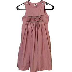 Silly Goose Pink Mini Check Hand Smocked Sleeveless Dress Sz 5 Lady Bug